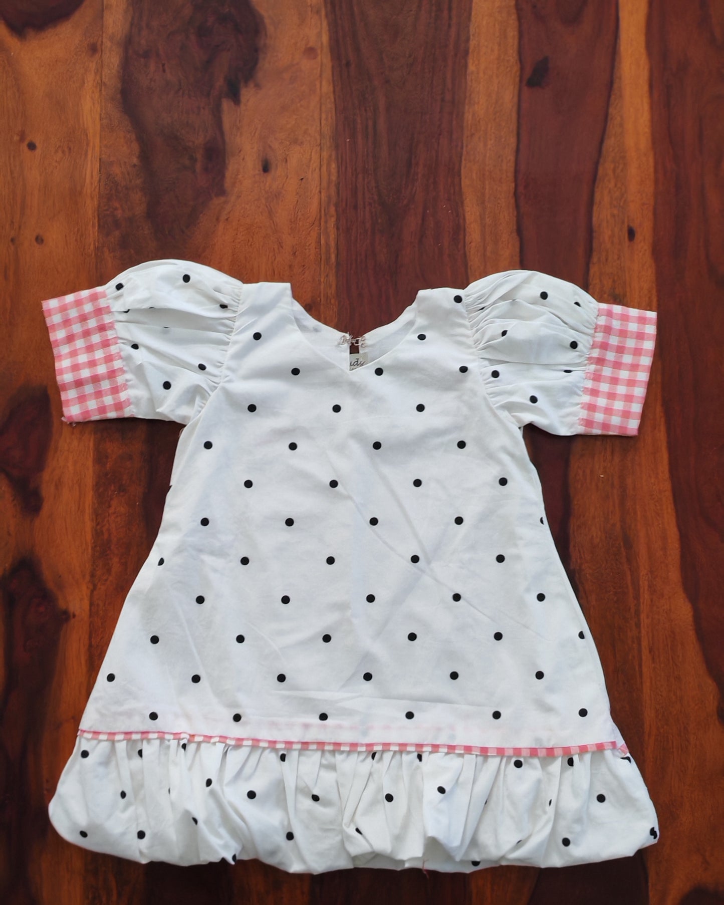 White with black polka balloon dress