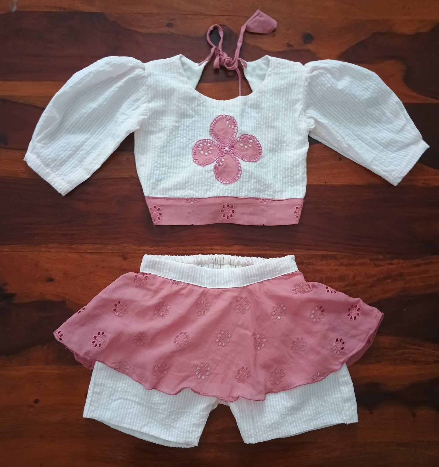 Pale Pink stripes co ord set in seersucker cotton