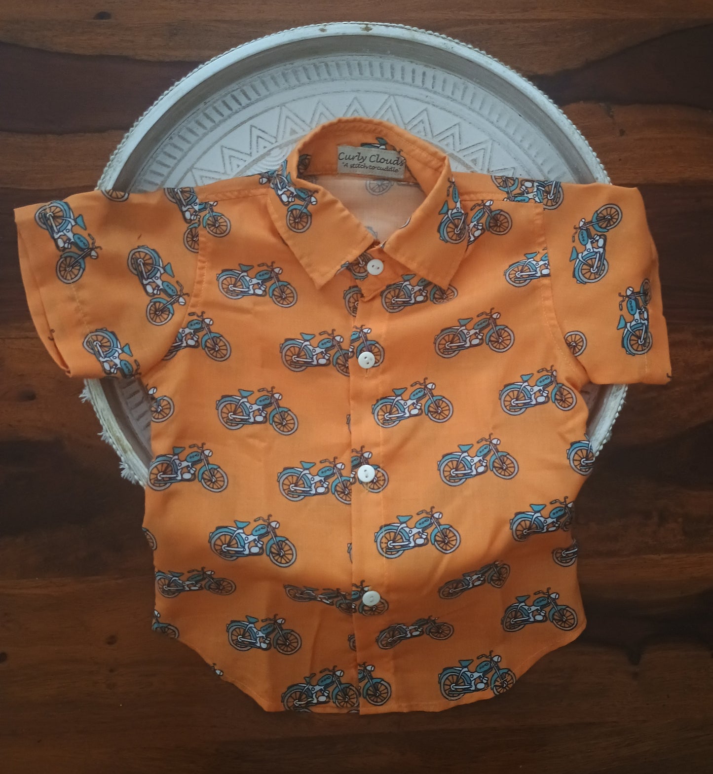 Short Sleeved soft cotton shirt with motor bike print