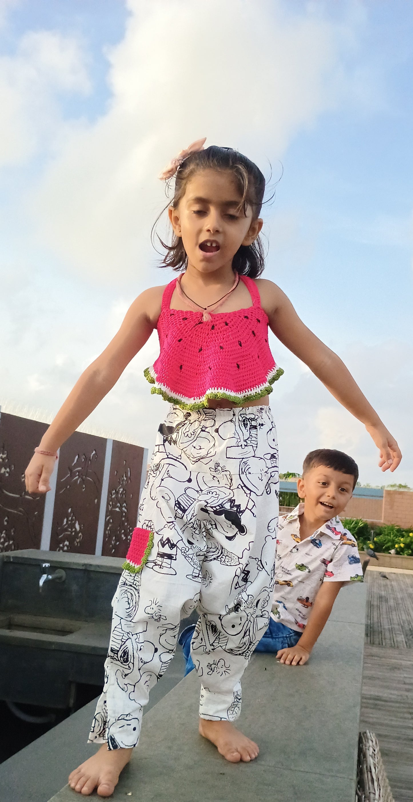 Hand crocheted watermelon top.