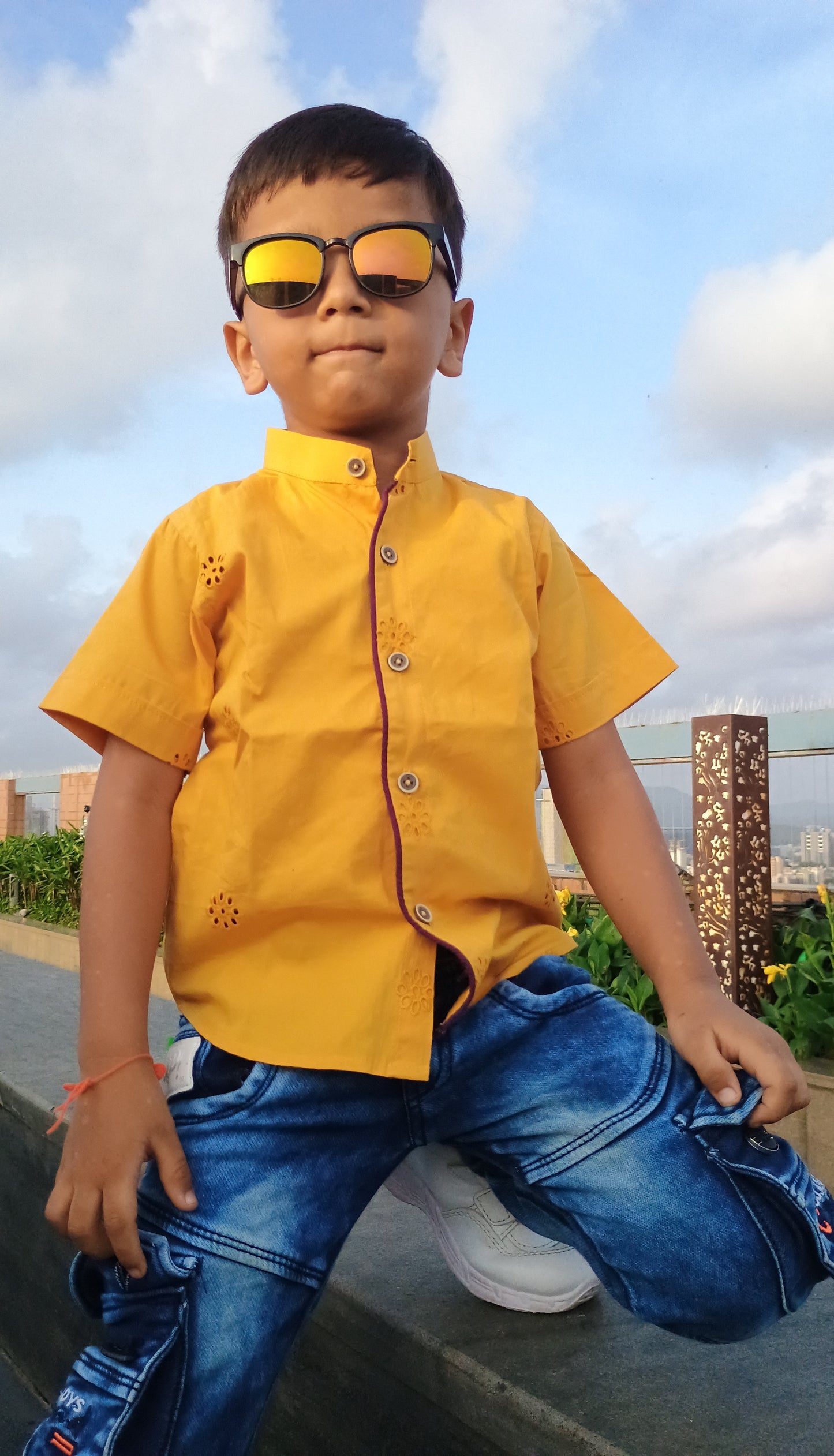 Short Sleeve Shirt in hakoba mustard yellow