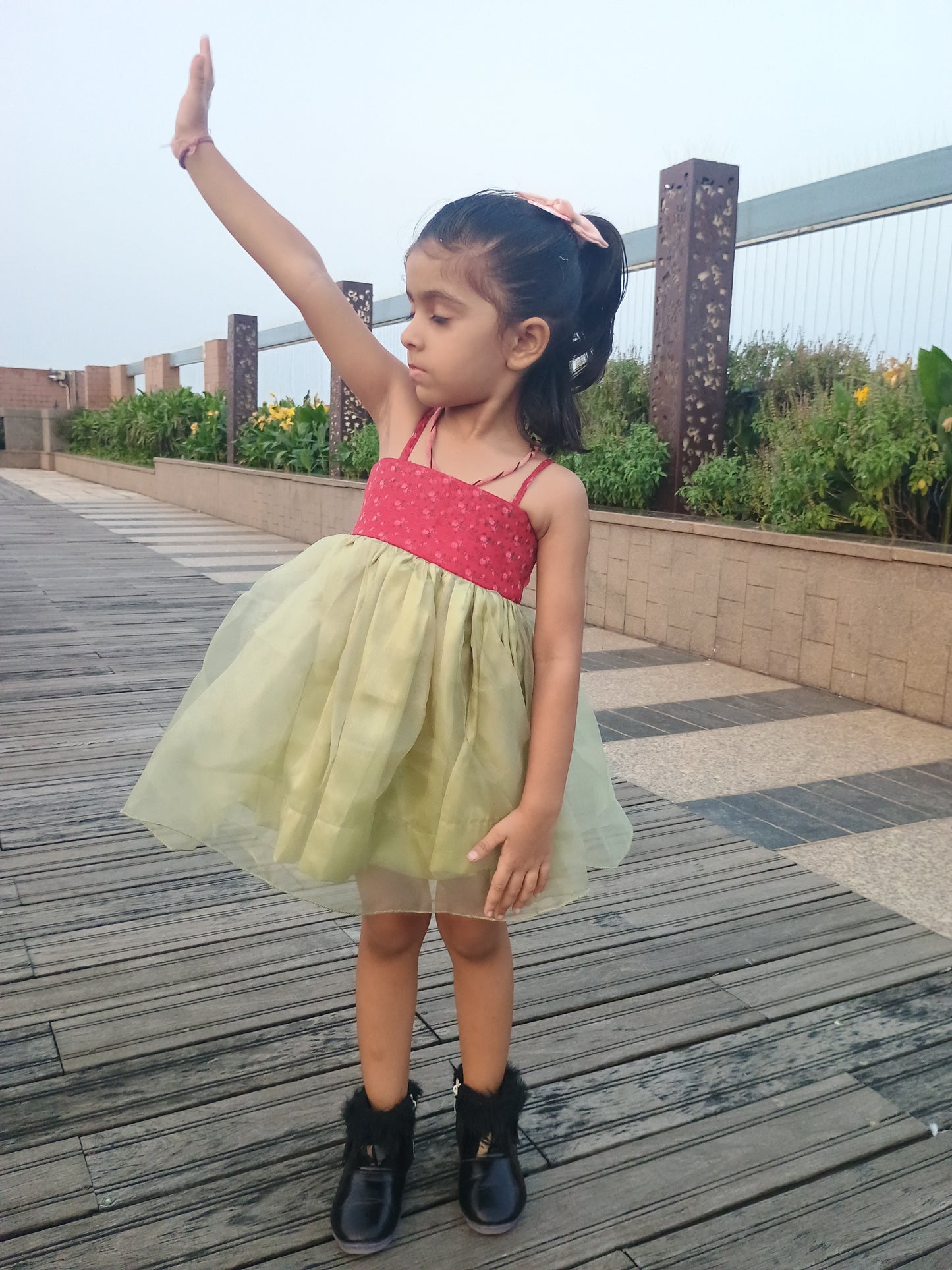 Christmas Edit ..Spaghetti dress in red floral and green organza