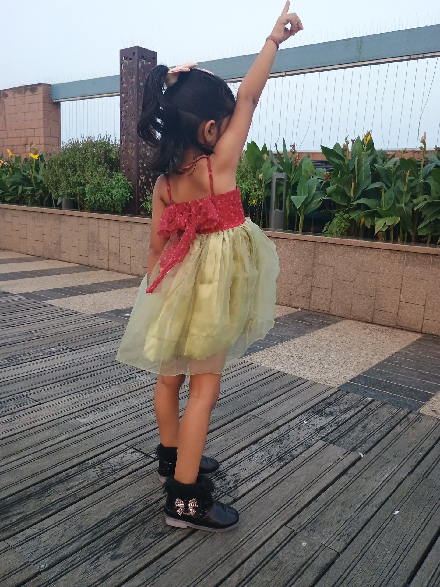 Christmas Edit ..Spaghetti dress in red floral and green organza