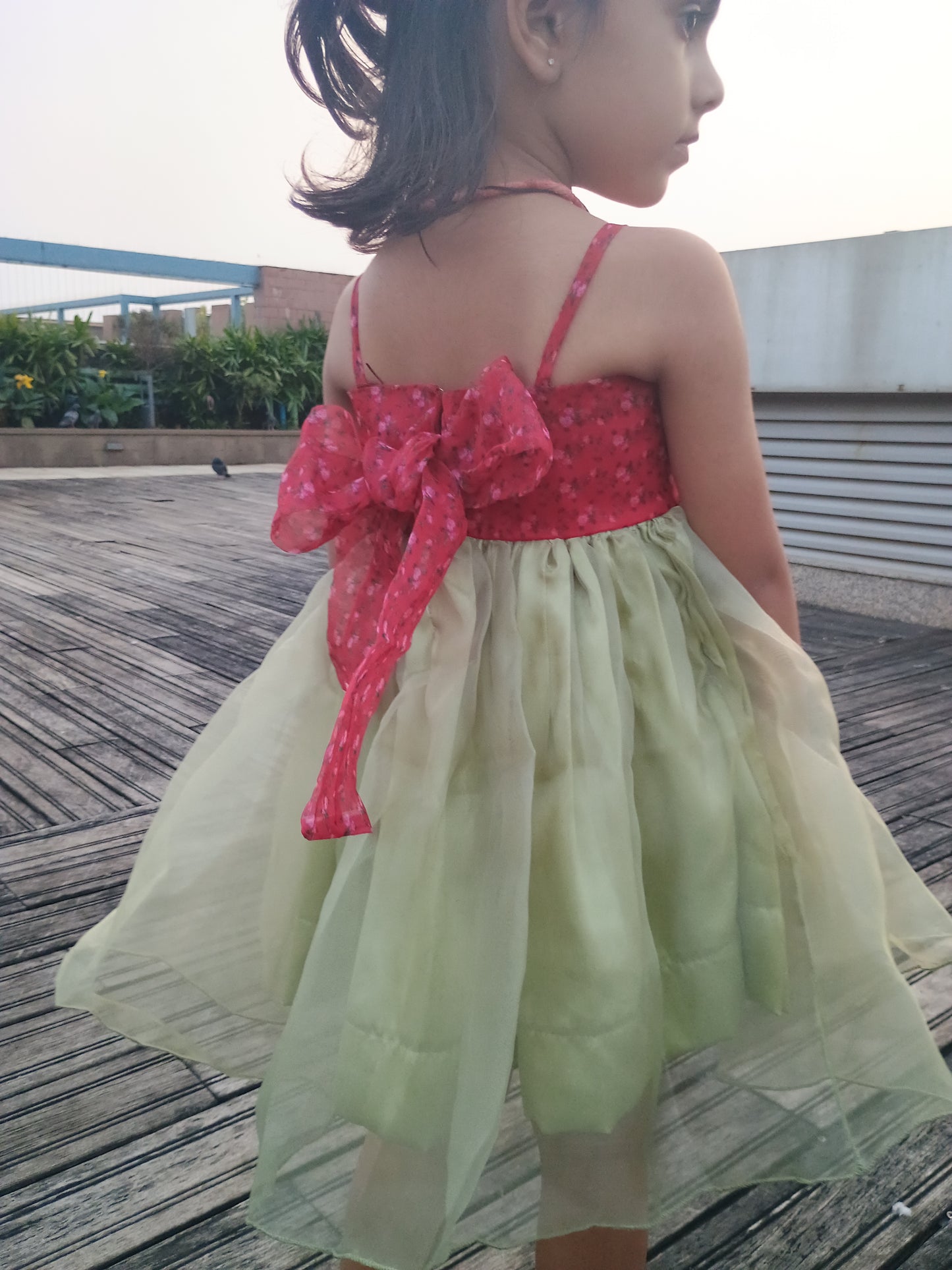 Christmas Edit ..Spaghetti dress in red floral and green organza