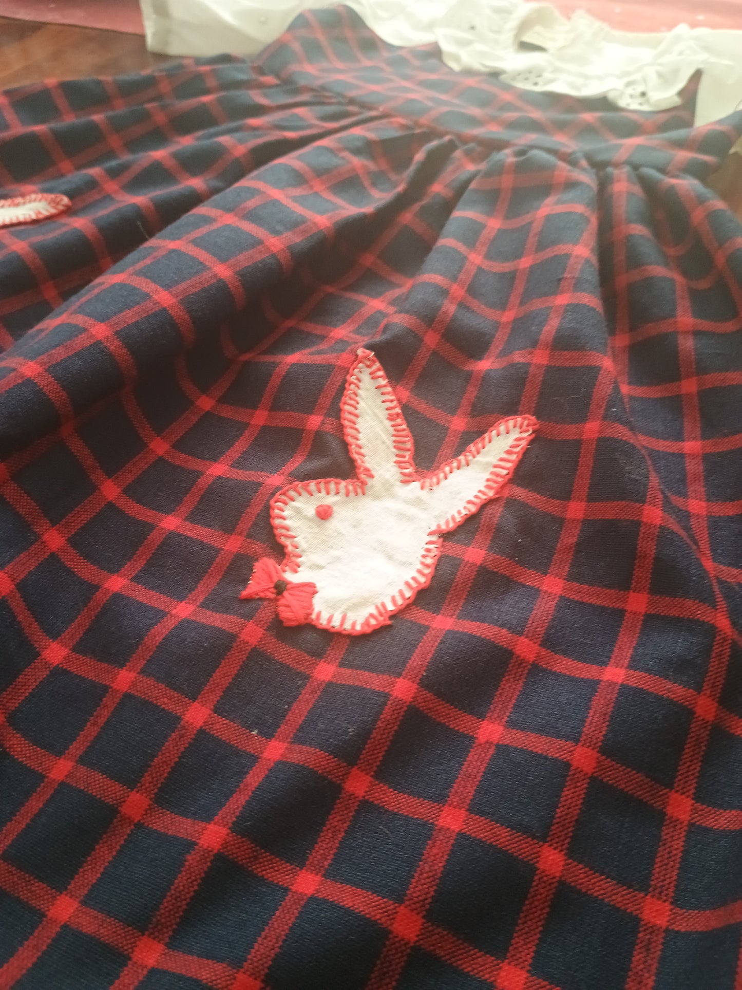 Christmas Edit..Tartan in navy blue red checks with white hakoba dress