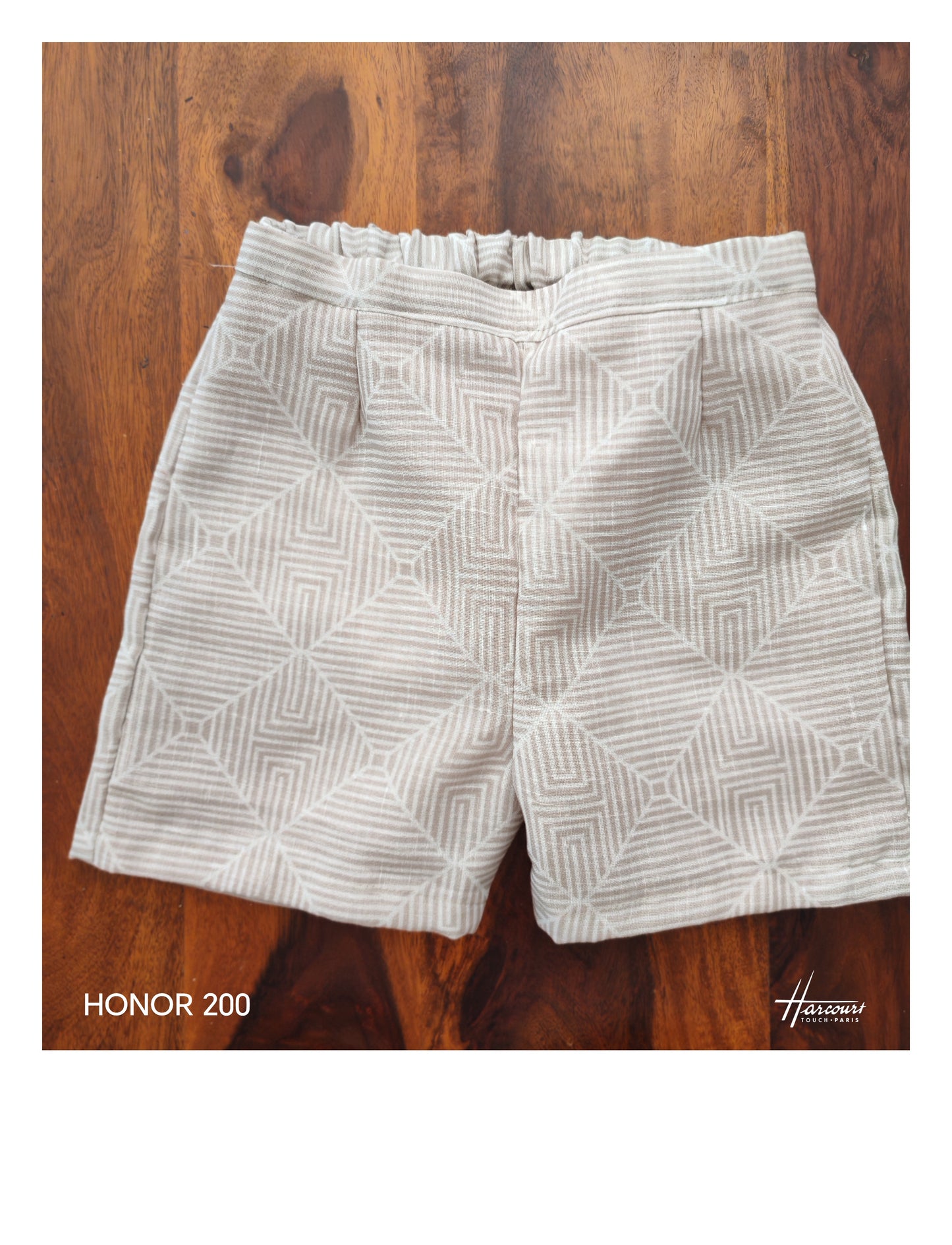 Beige geometrical co ord set with crocheted strawberry