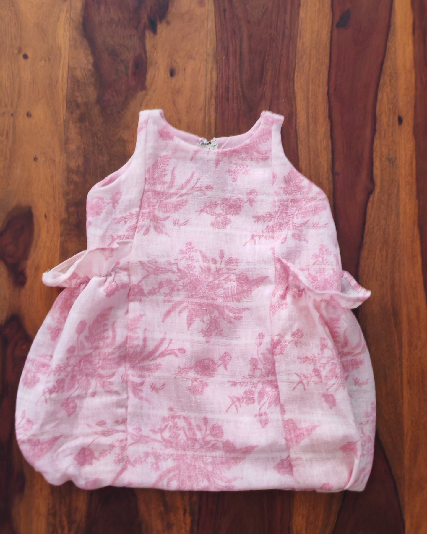 Pink floral linen balloon dress