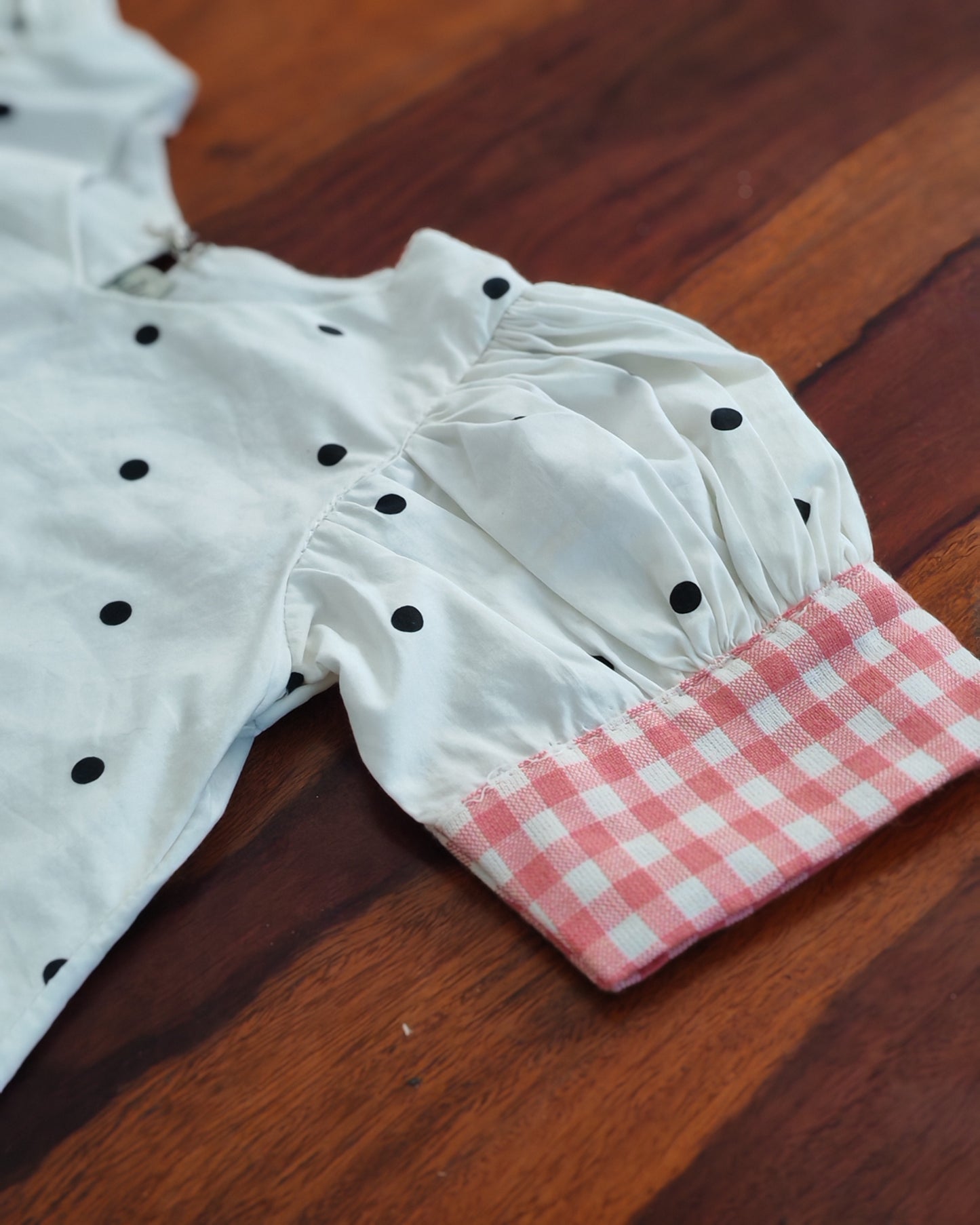 White with black polka balloon dress