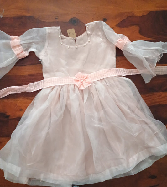 Delicate peaches flare sleeve dress in organza