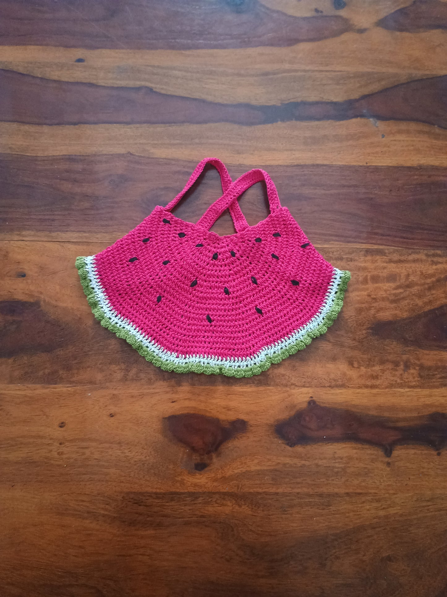 Watermelon hand crocheted top with cartoon print harem pants.
