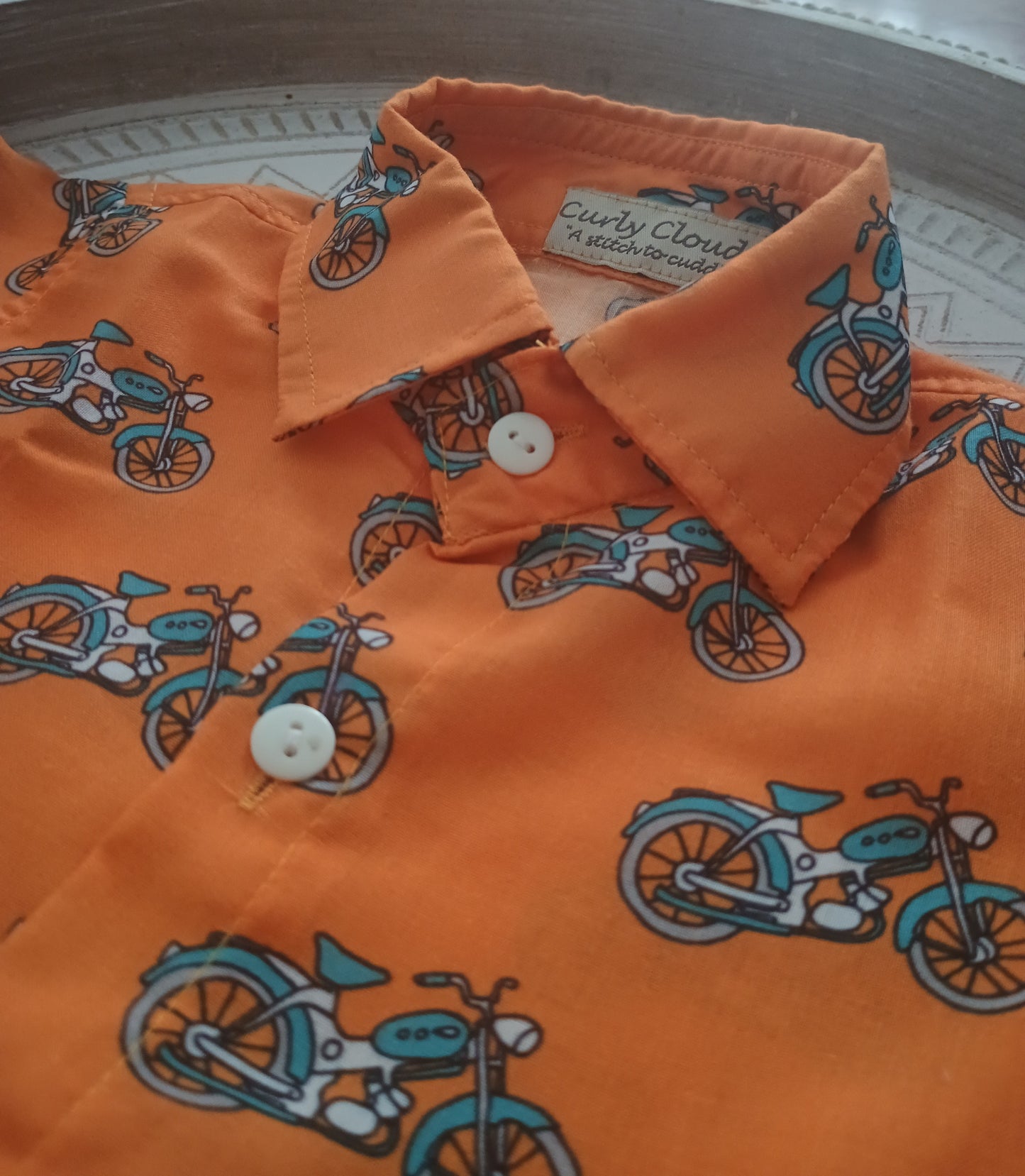 Short Sleeved  soft cotton shirt with motor bike print