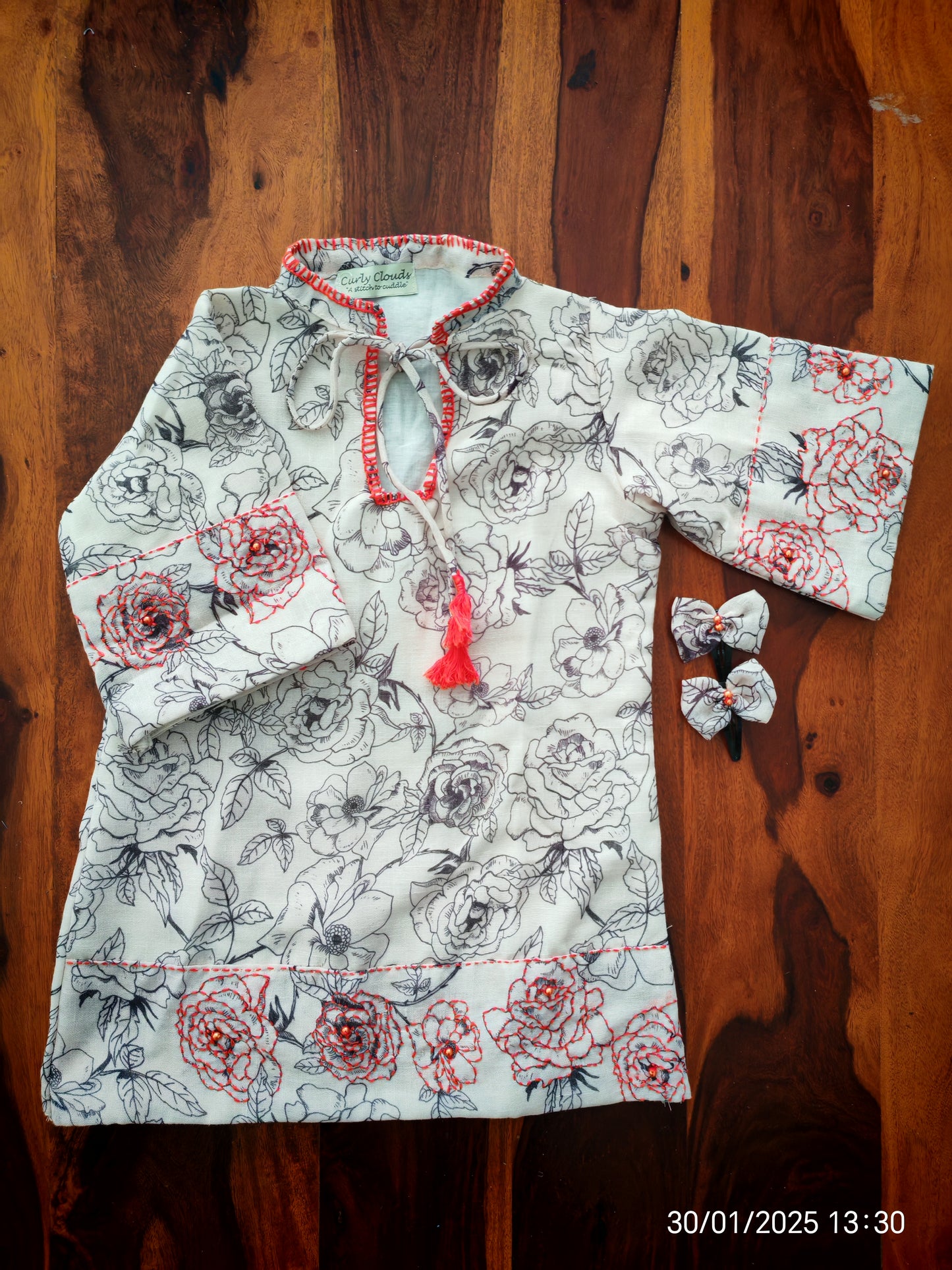 3/4 th bell sleeve A-line short dress in linen
