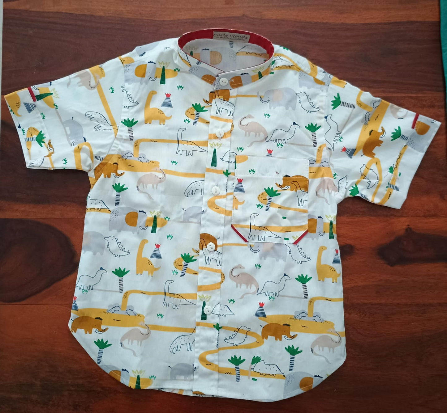 Pure Cotton Shirt with Yellow Dino Print