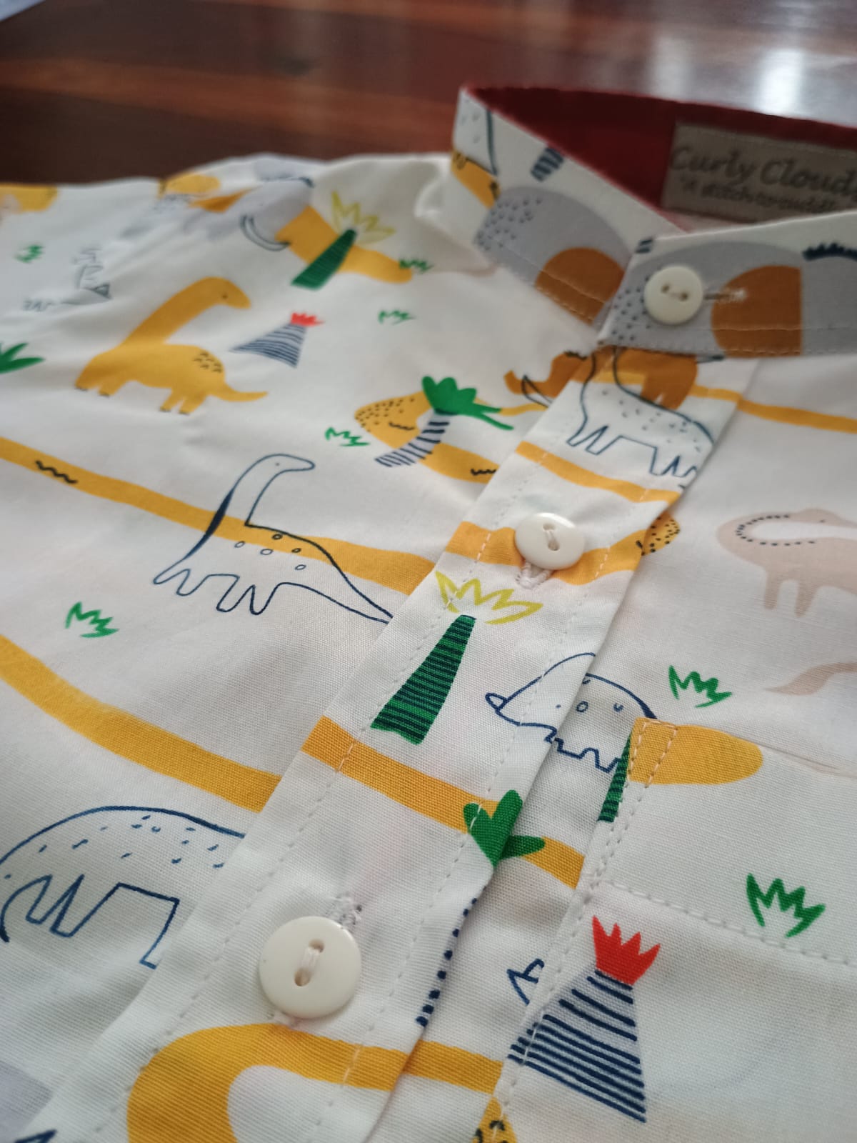 Pure Cotton Shirt with Yellow Dino Print