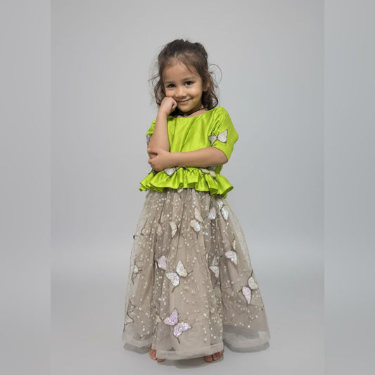 Fluorescent Green top with contrast skirt.. ZIYA COLLECTION.. DIWALI edit