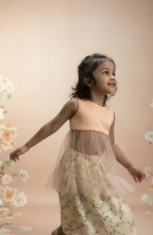 Peach with floral skirt.. ZIYA COLLECTION.. DIWALI EDIT